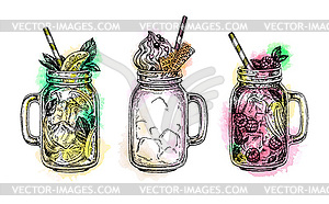 Набор напитков в баночках-масонах - иллюстрация в векторе