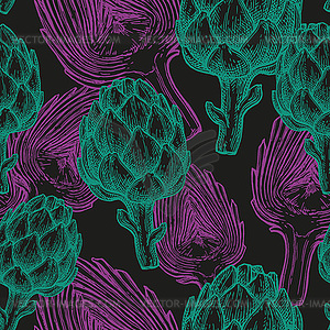 Seamless pattern with artichoke - color vector clipart