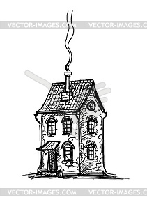 Ink sketch of old stone house - vector image