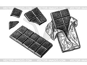 Ink sketch of chocolate bar - white & black vector clipart