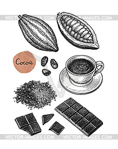 Cocoa and chocolate set - royalty-free vector clipart