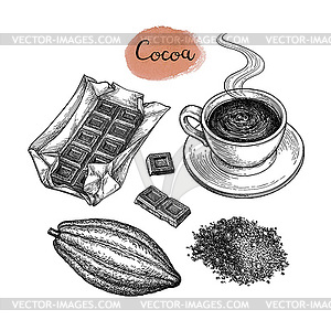 Cocoa and chocolate set - vector clipart