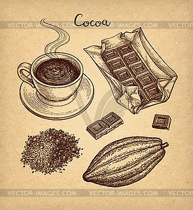 Cocoa and chocolate set - vector image