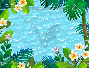 Sea waves and blooming rainforest - vector clip art