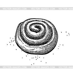 Ink sketch of cinnamon roll - stock vector clipart