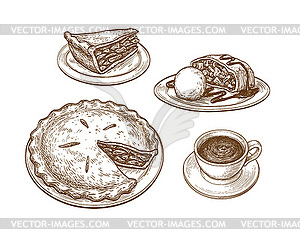 Ink sketch of apple pie - vector image