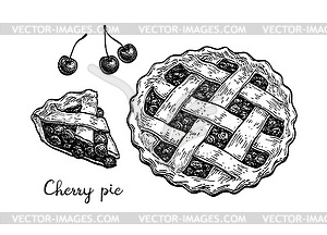 Ink sketch of cherry pie - vector image