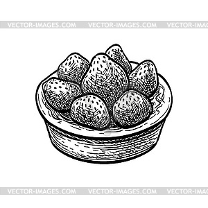 Ink sketch of fruit tart with fresh strawberry - vector clipart