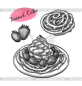 Ink sketch of funnel cake - vector image