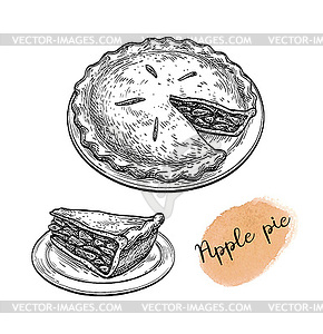 Ink sketch of apple pie - vector image