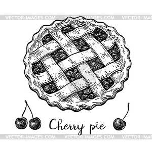 Ink sketch of cherry pie - vector clipart