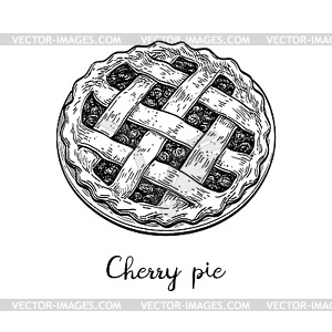 Ink sketch of cherry pie - vector image