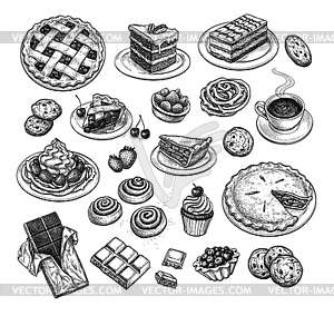 Ink sketch of desserts - vector image