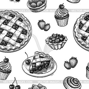 Seamless pattern with fresh fruit pastries - vector clipart