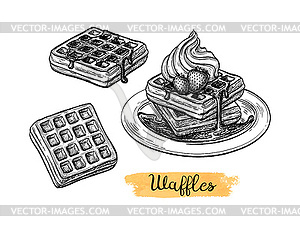 Ink sketch of waffle - vector clip art