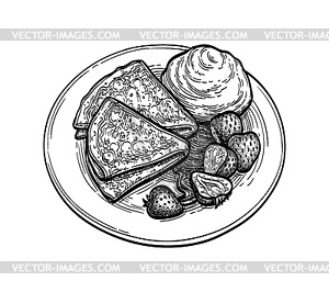 Ink sketch of blini with sour cream - vector image