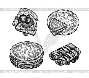 Ink sketch set of blini - vector clip art