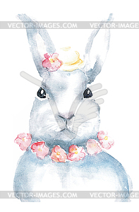 Hand drawing watercolor rabbit with a hat - vector clip art