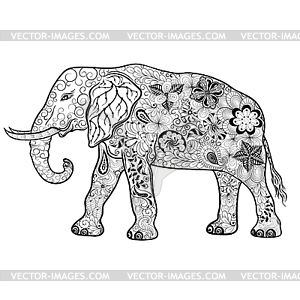 Elephant doodle - white & black vector clipart