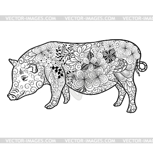 Pig doodle - white & black vector clipart