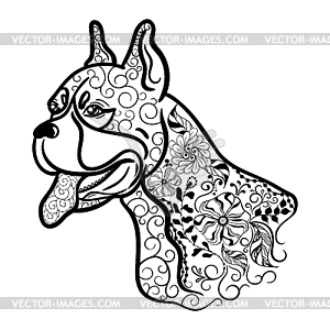 Boxer dog head doodle - vector clipart