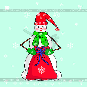 Snowman with gifts. - vector clip art