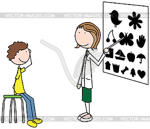 Boy visiting ophthalmologist - royalty-free vector image