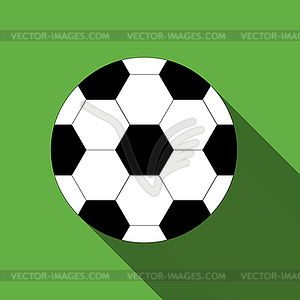 Soccer ball on green background with long shadow - vector image