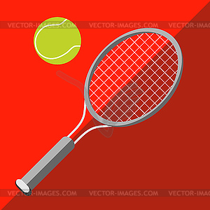 Tennis racket and ball on two-tone background - vector clip art