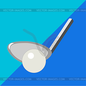 Golf club and ball on two-tone background - vector image