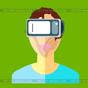 Man in helmet virtual reality VR on green background - vector image