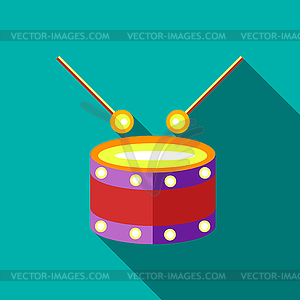 Children s toy drum on blue-green background - vector image