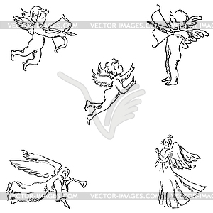Angels. Pencil sketch by hand - vector image