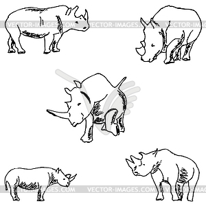 Rhinos. sketch by hand. Pencil drawing - vector clipart