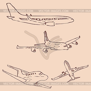 Воздушное судно. Карандашный набросок от руки. Винтажные цвета - изображение векторного клипарта