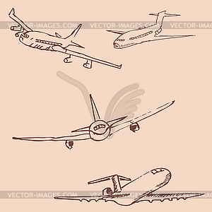 Aircraft. Pencil sketch by hand. Vintage colors - vector clip art