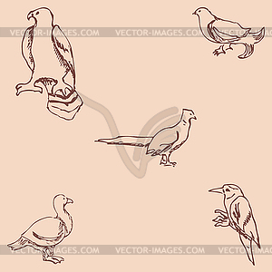 Birds. Pencil sketch by hand. Vintage colors - royalty-free vector clipart