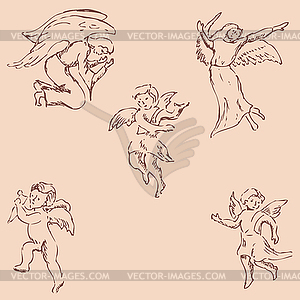 The Angels. Pencil sketch by hand. Vintage colors - vector clipart