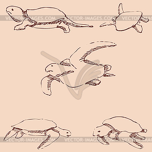 Черепахи. Карандашный набросок от руки. Винтажные цвета - клипарт в векторном виде