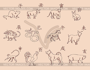 12 animals of the Chinese zodiac calendar. The symbols  - vector clipart / vector image