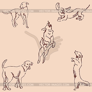 Dogs. Sketch pencil. Drawing by hand. Vintage colors - vector image