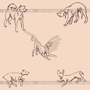 Dogs. Sketch pencil. Drawing by hand. Vintage colors - vector clip art