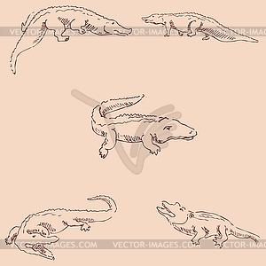 Crocodiles. Sketch pencil. Drawing by hand - vector clip art