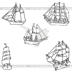 Sailboats. Sketch by hand. Pencil drawing by hand. - vector clipart / vector image