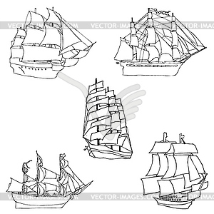 Sailboats. Sketch by hand. Pencil drawing by hand. - vector image