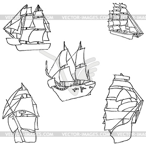 Sailboats. Sketch by hand. Pencil drawing by hand. - vector image