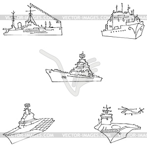 Warships. Sketch by hand. Pencil drawing by hand. - vector image