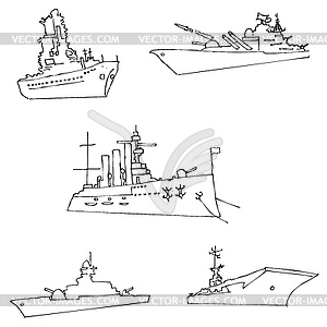 Warships. Sketch by hand. Pencil drawing by hand. - vector clipart