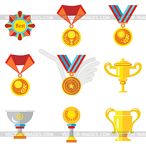 Cups, medals, awards. icons in flat style - vector clip art