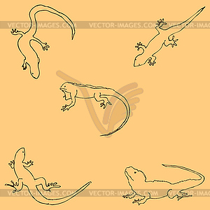 Lizards. Sketch by hand. Pencil drawing by hand. - vector clipart